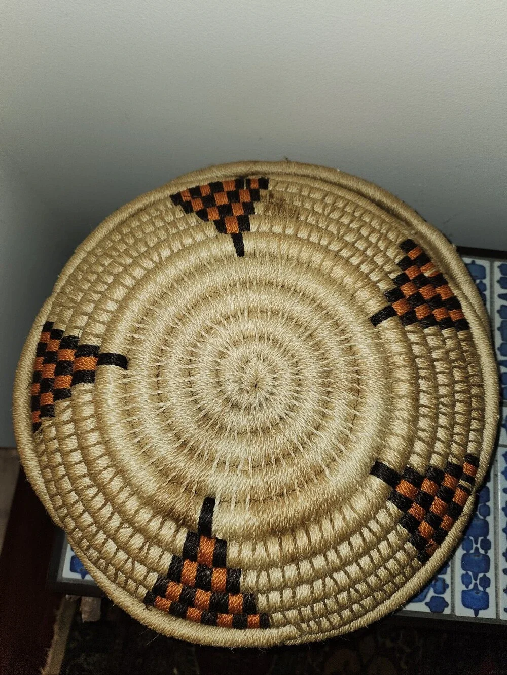 Woven Accent Basket with Black and Orange Pattern